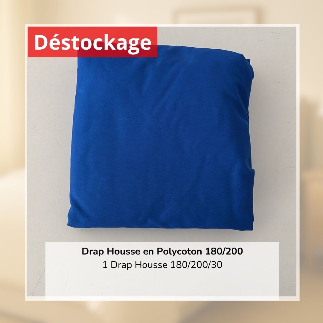Déstockage! Drap Housse en PolyCoton Bleu Roi 180/200