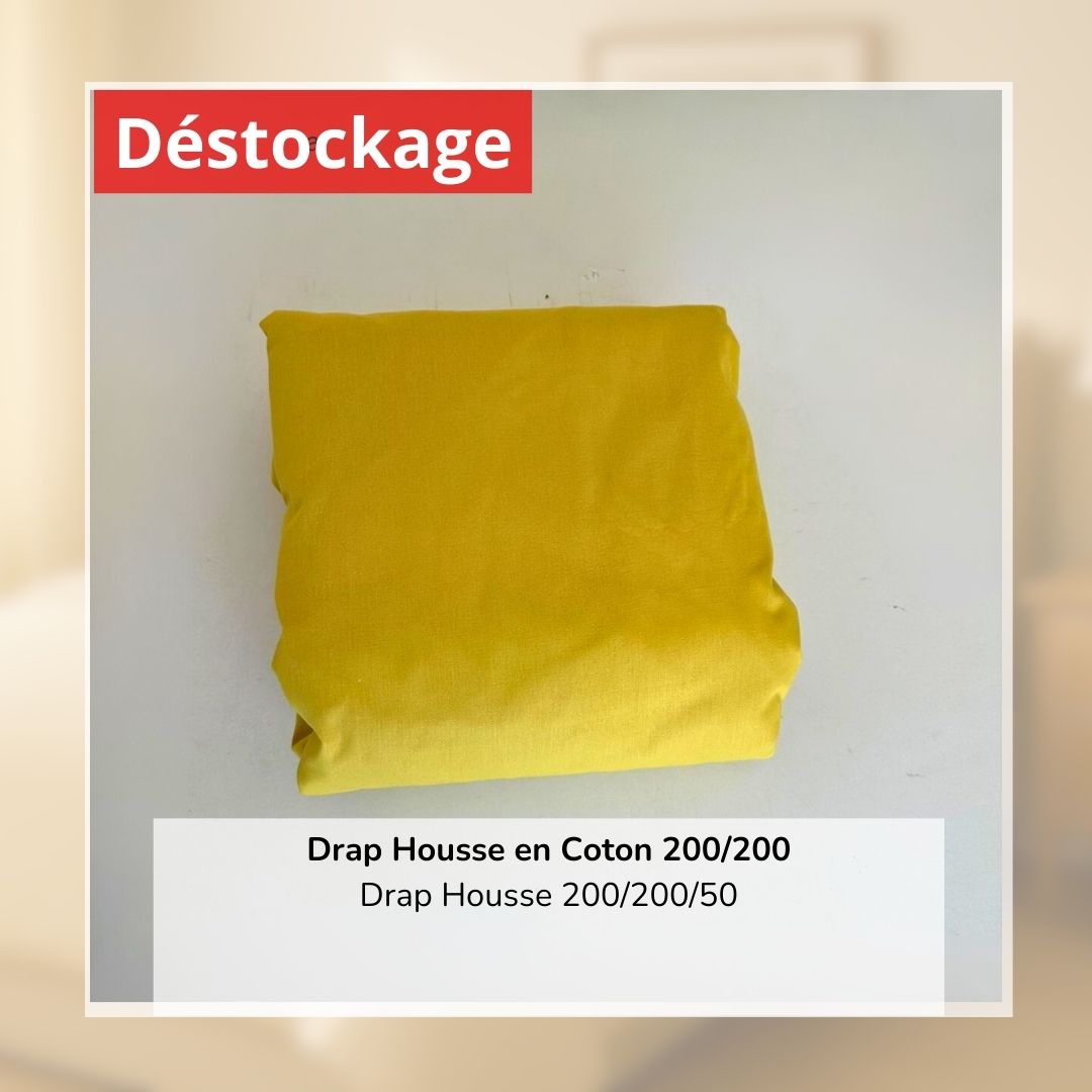 Déstockage! Drap Housse en Coton Jaune Moutarde 200/200