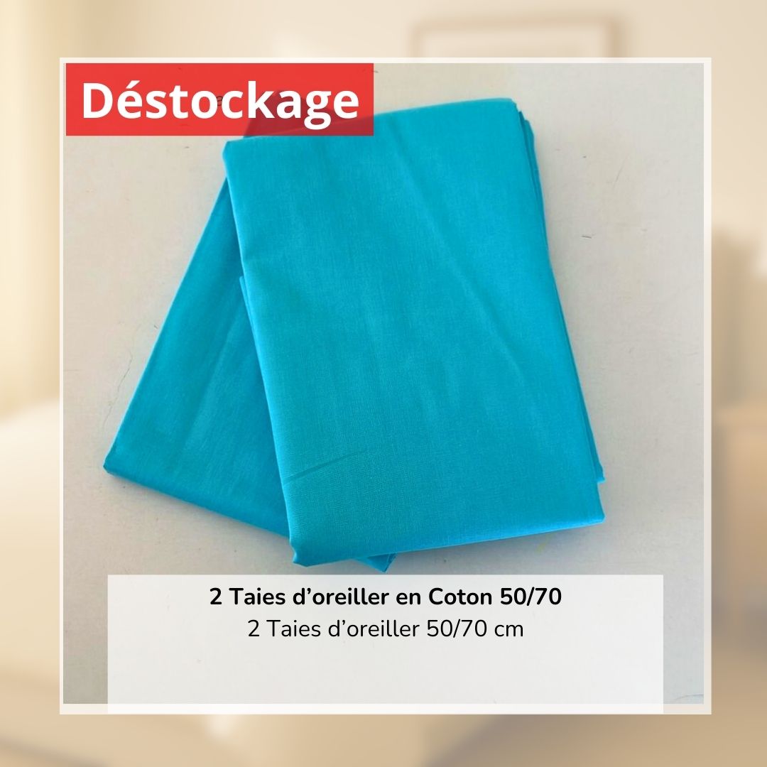 Déstockage! Lot de 2 Taies d'oreiller en Coton Bleu Ciel (50/70 cm)