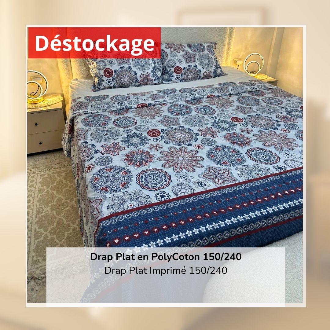 Déstockage! Drap Plat en PolyCoton Imprimé 150/240