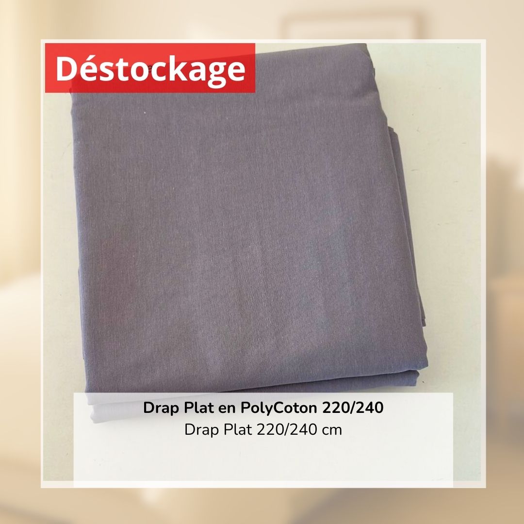 Déstockage! Drap Plat en PolyCoton Gris 220/240