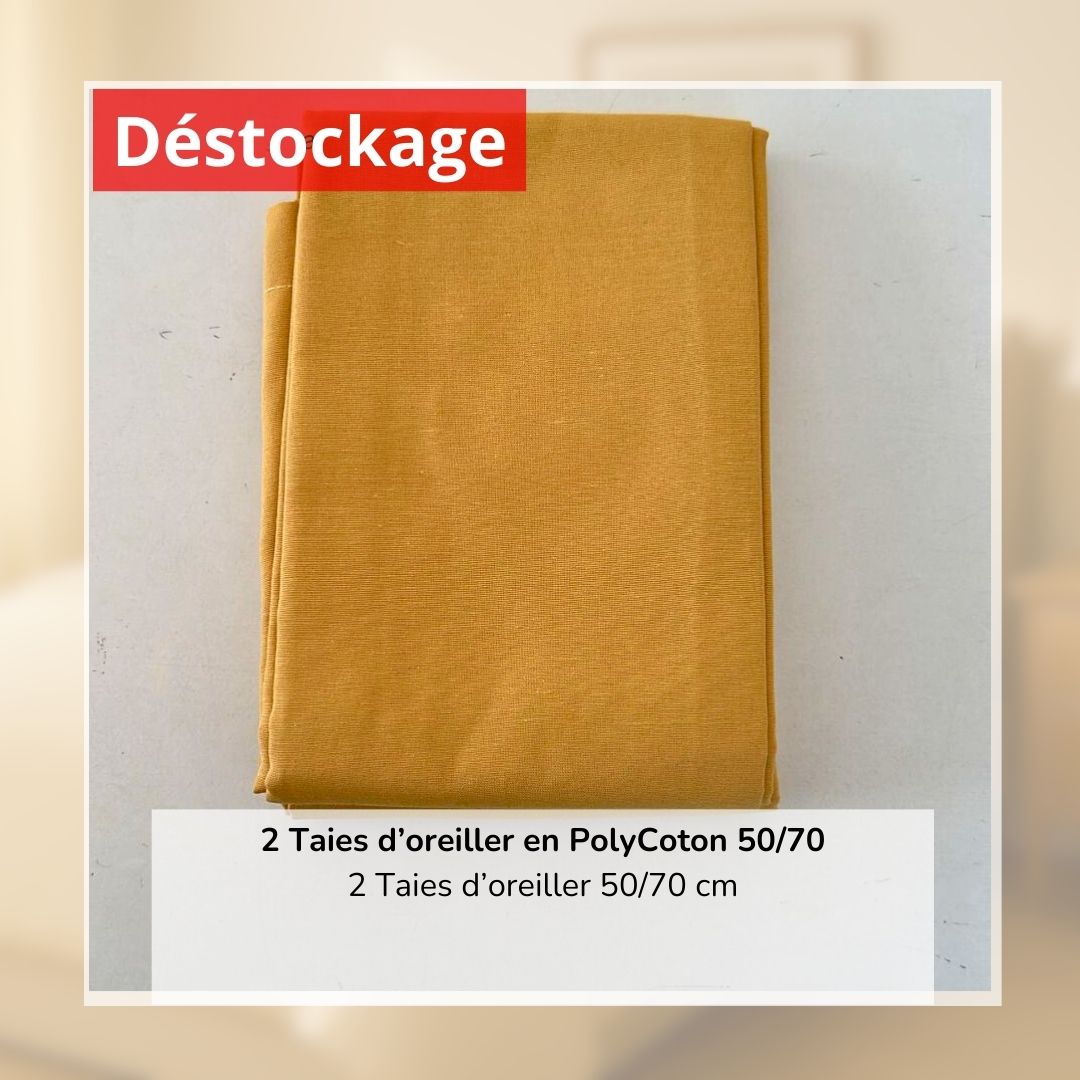 Déstockage! Lot de 2 Taies d'oreiller en PolyCoton Jaune (50/70 cm)