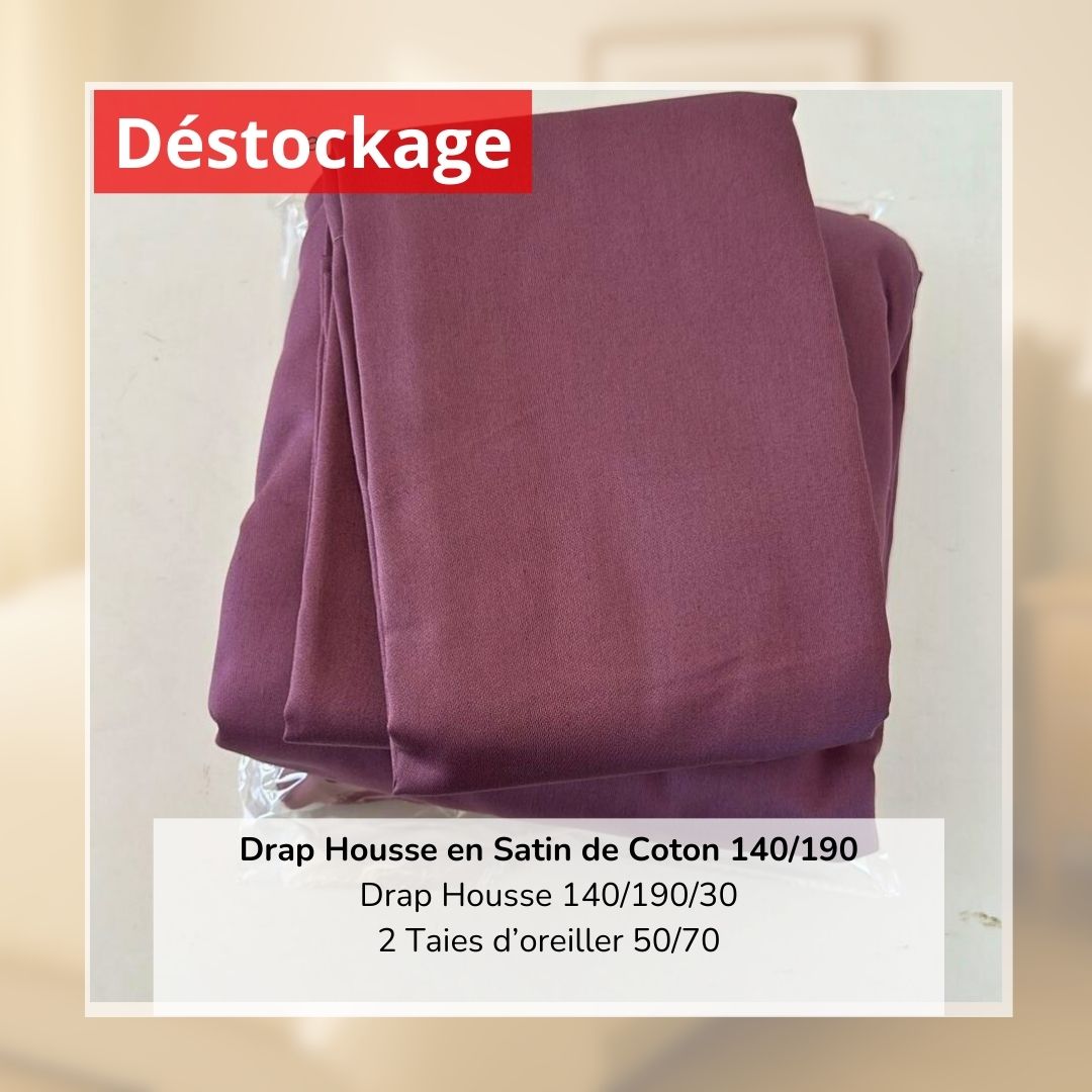 Déstockage! Drap Housse en Satin de Coton Parme Uni 140/190