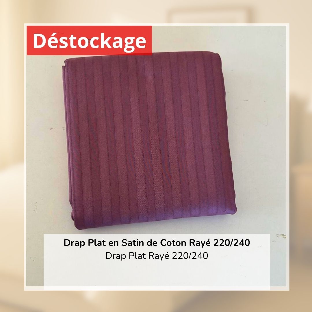 Déstockage! Drap Plat en Satin de Coton Parme Rayé 220/240