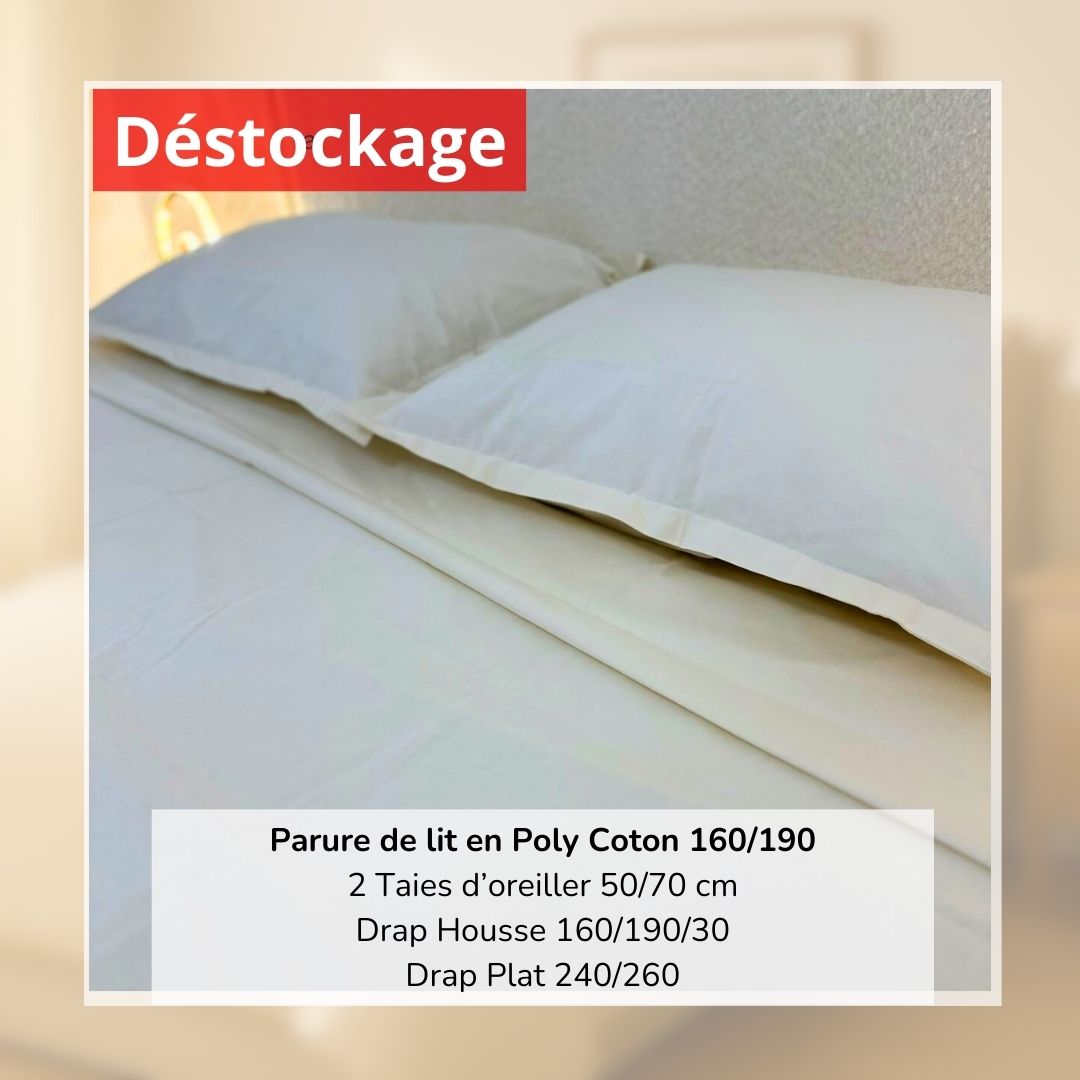 Déstockage! Parure de Lit en PolyCoton - Ecru (160/190)
