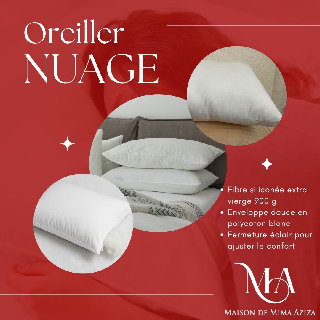 Oreiller Nuage – Confort ajustable 900g en fibre siliconée extra vierge