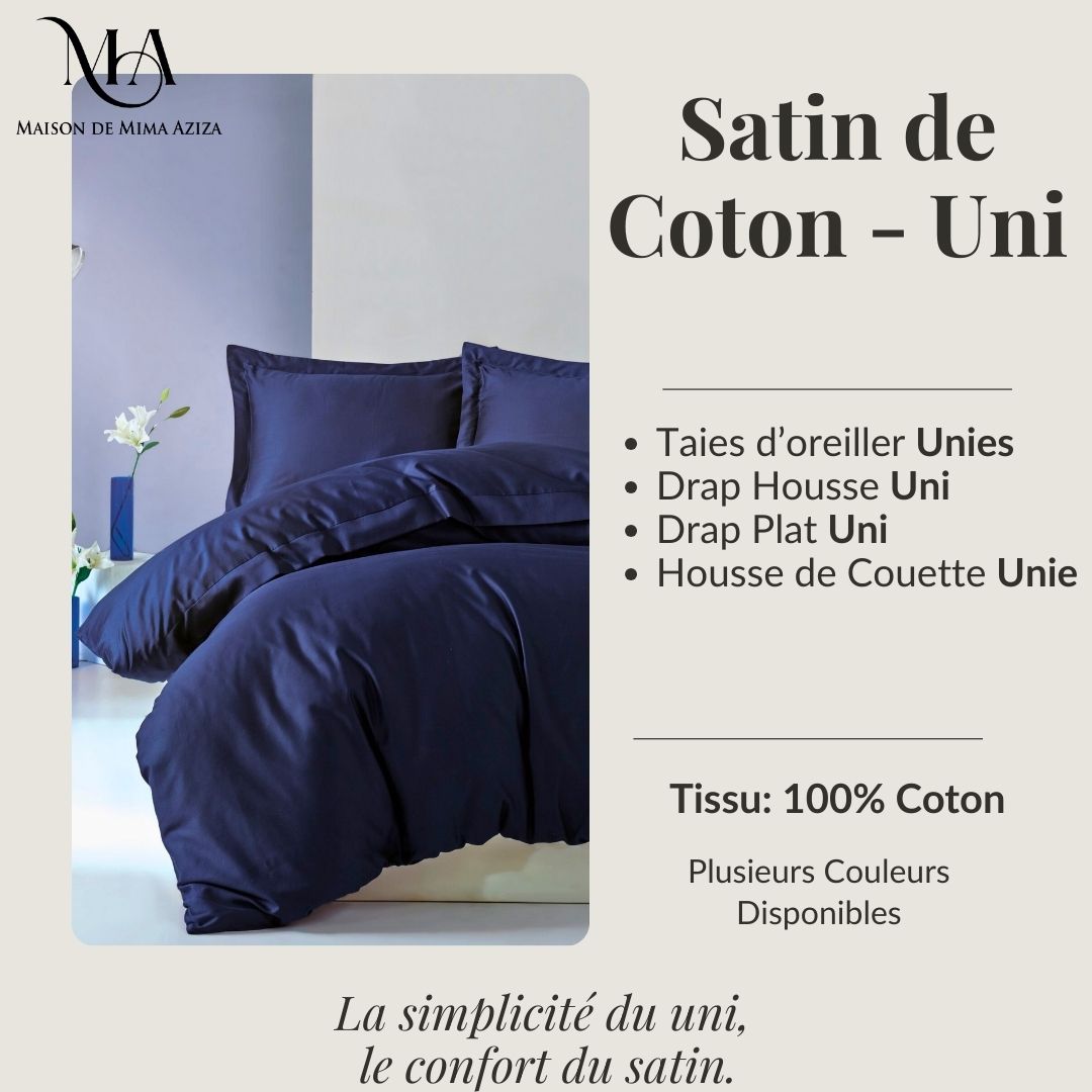 Parure de Lit en Satin de Coton - Uni
