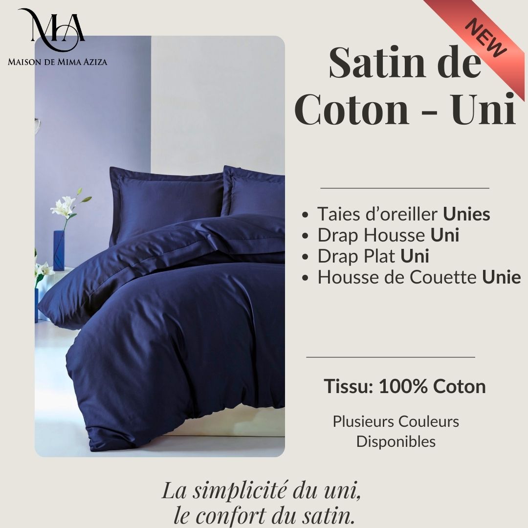 Parure de Lit en Satin de Coton - Uni