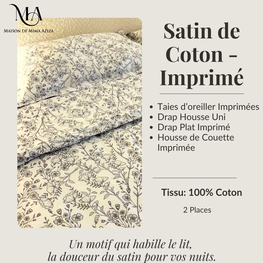 Parure de lit 2 places en Satin de Coton – Imprimé V22125