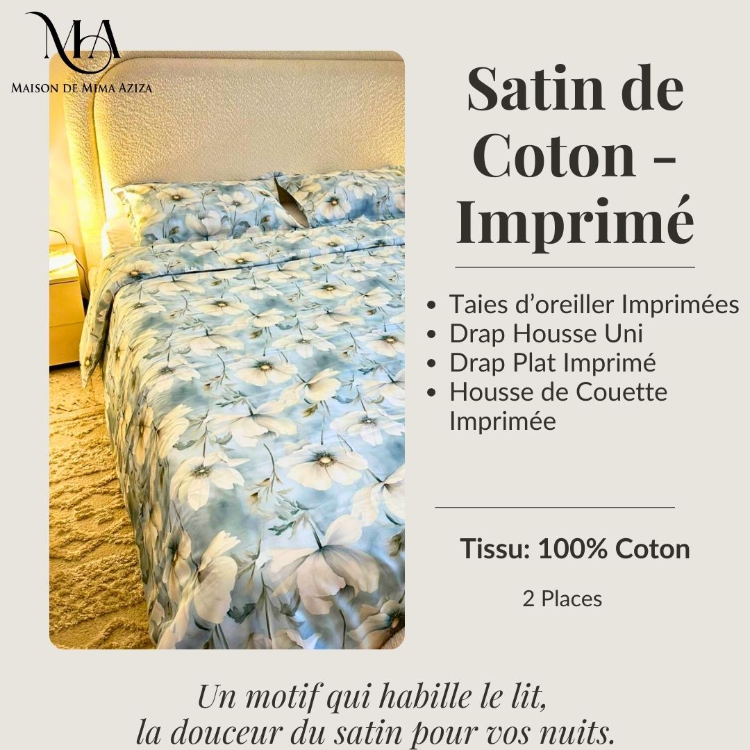 Parure de lit 2 places en Satin de Coton – Imprimé B11251