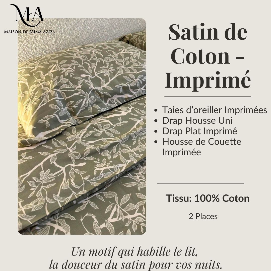 Parure de lit 2 places en Satin de Coton – Imprimé V03217