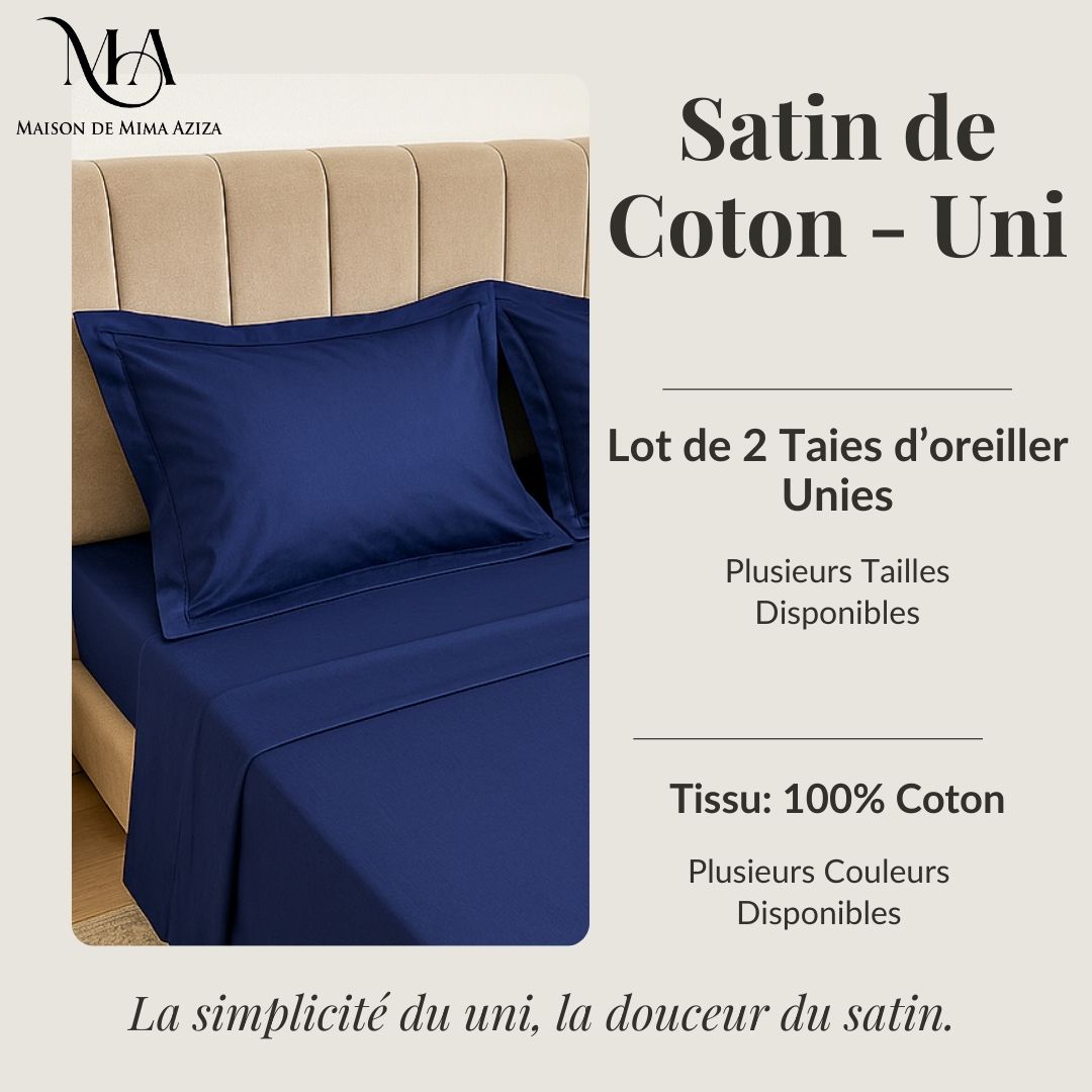 Lot de 2 Taies D'oreiller en Satin de Coton - Uni