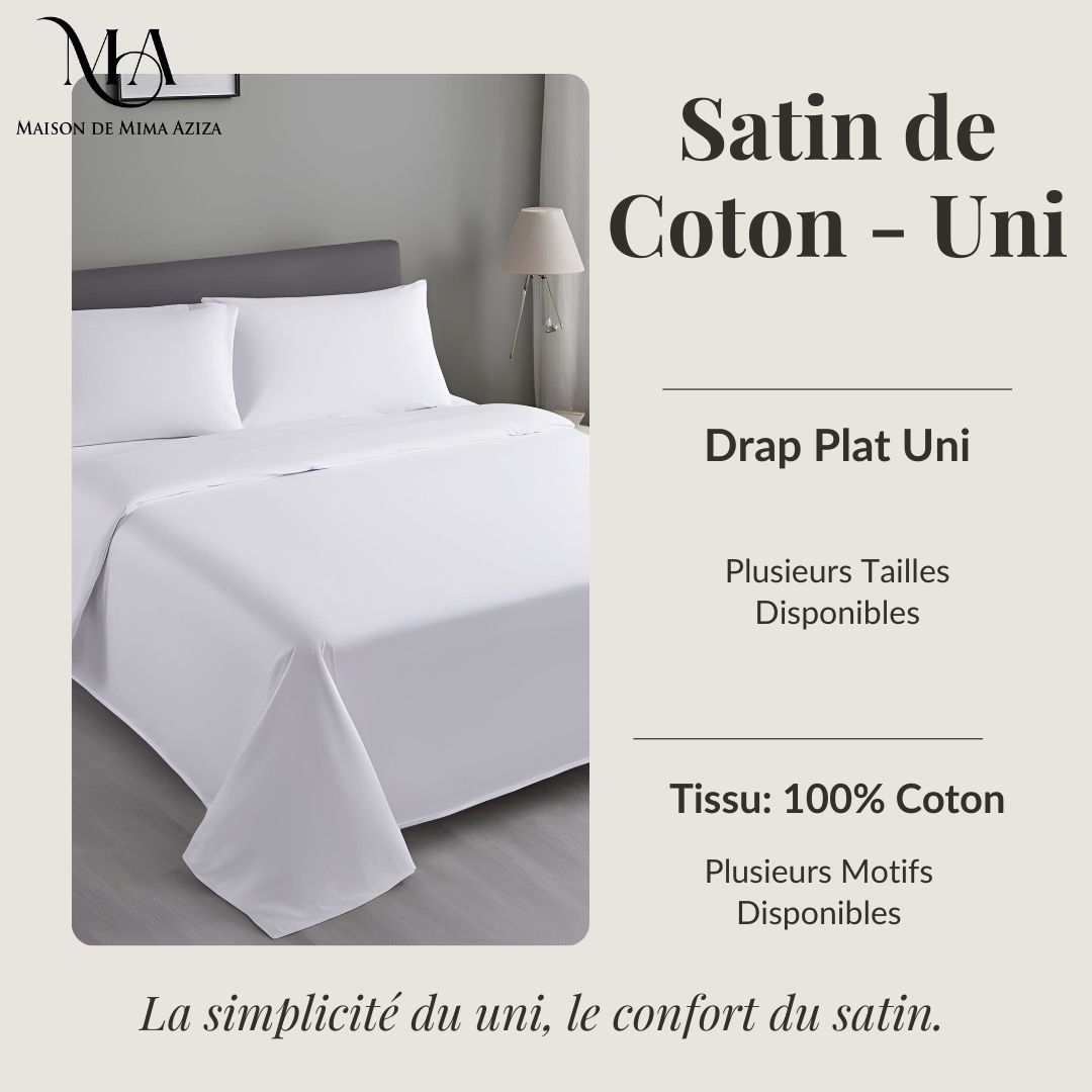Drap Plat en Satin de Coton - Uni