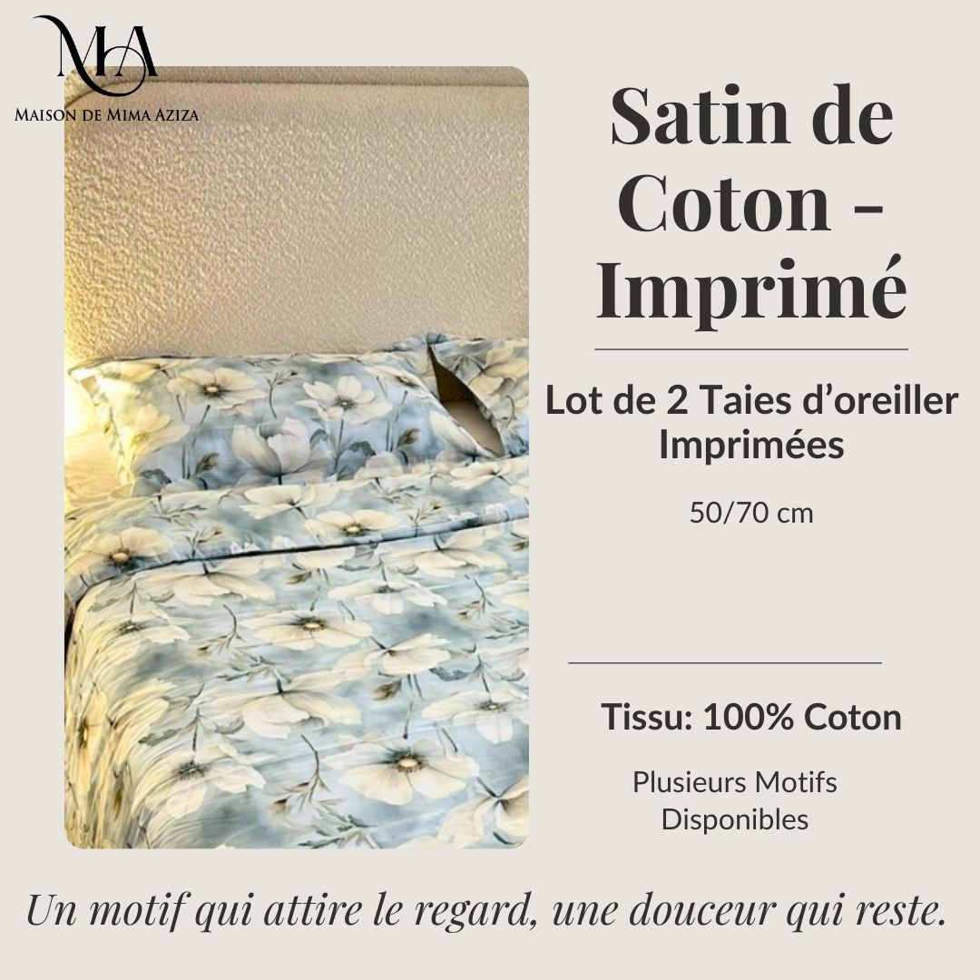 Lot de 2 Taies D'oreiller en Satin de Coton - Imprimé