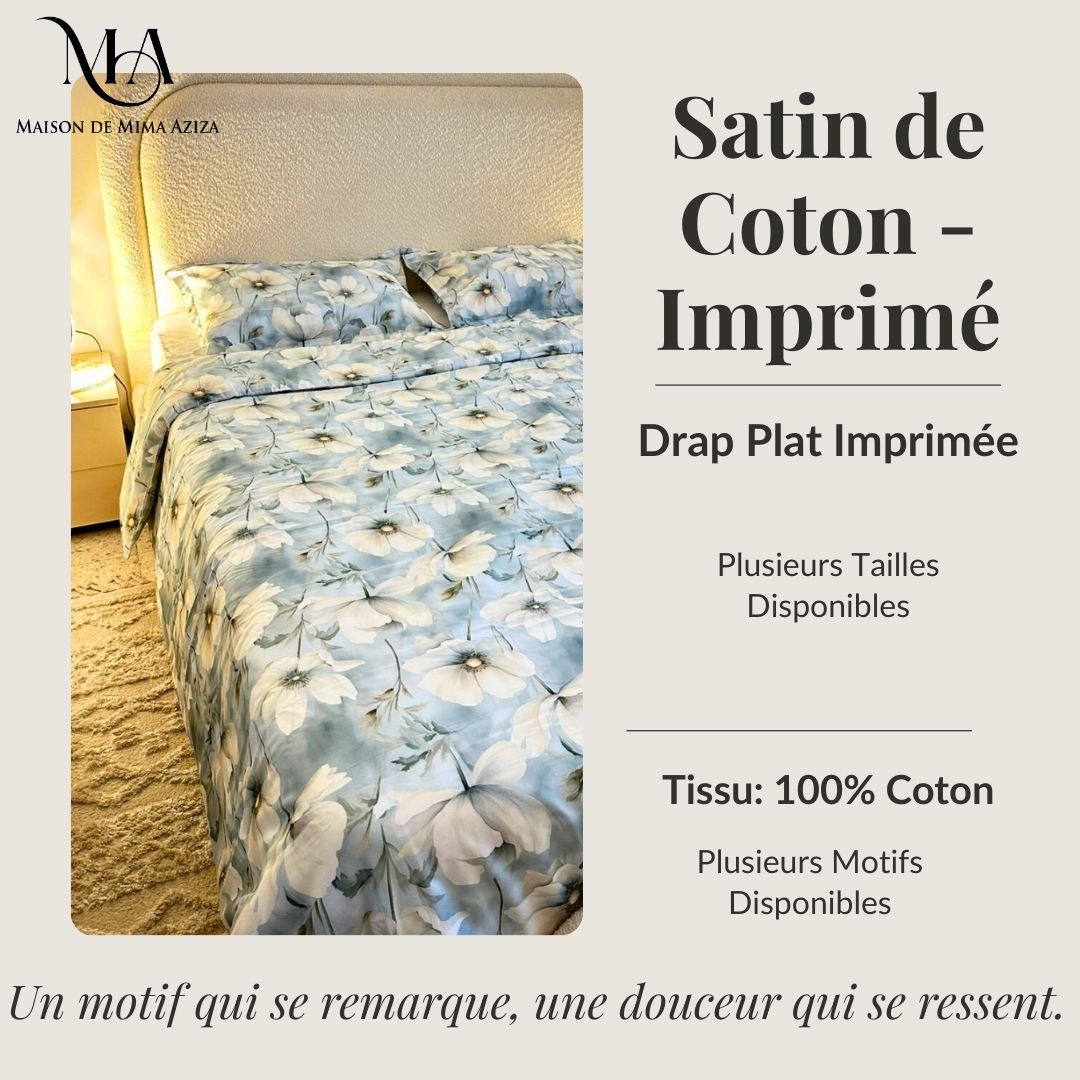 Drap Plat en Satin de Coton - Imprimé