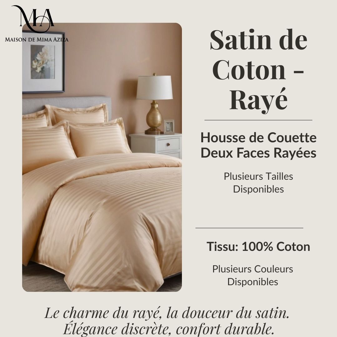 Housse de Couette en Satin de Coton - Rayé