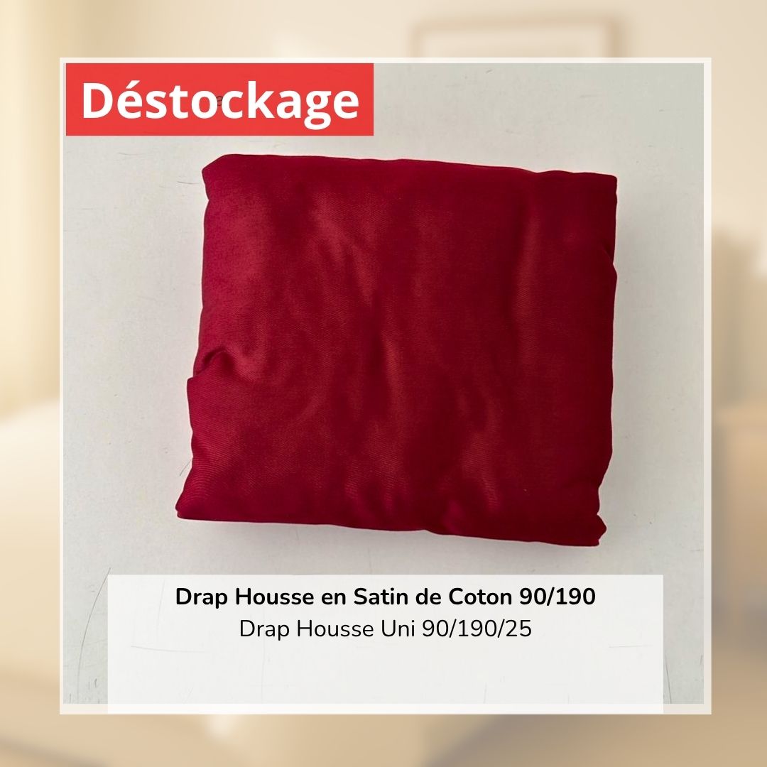 Déstockage! Drap Housse en Satin de Coton Rouge Bordeaux Uni 90/190