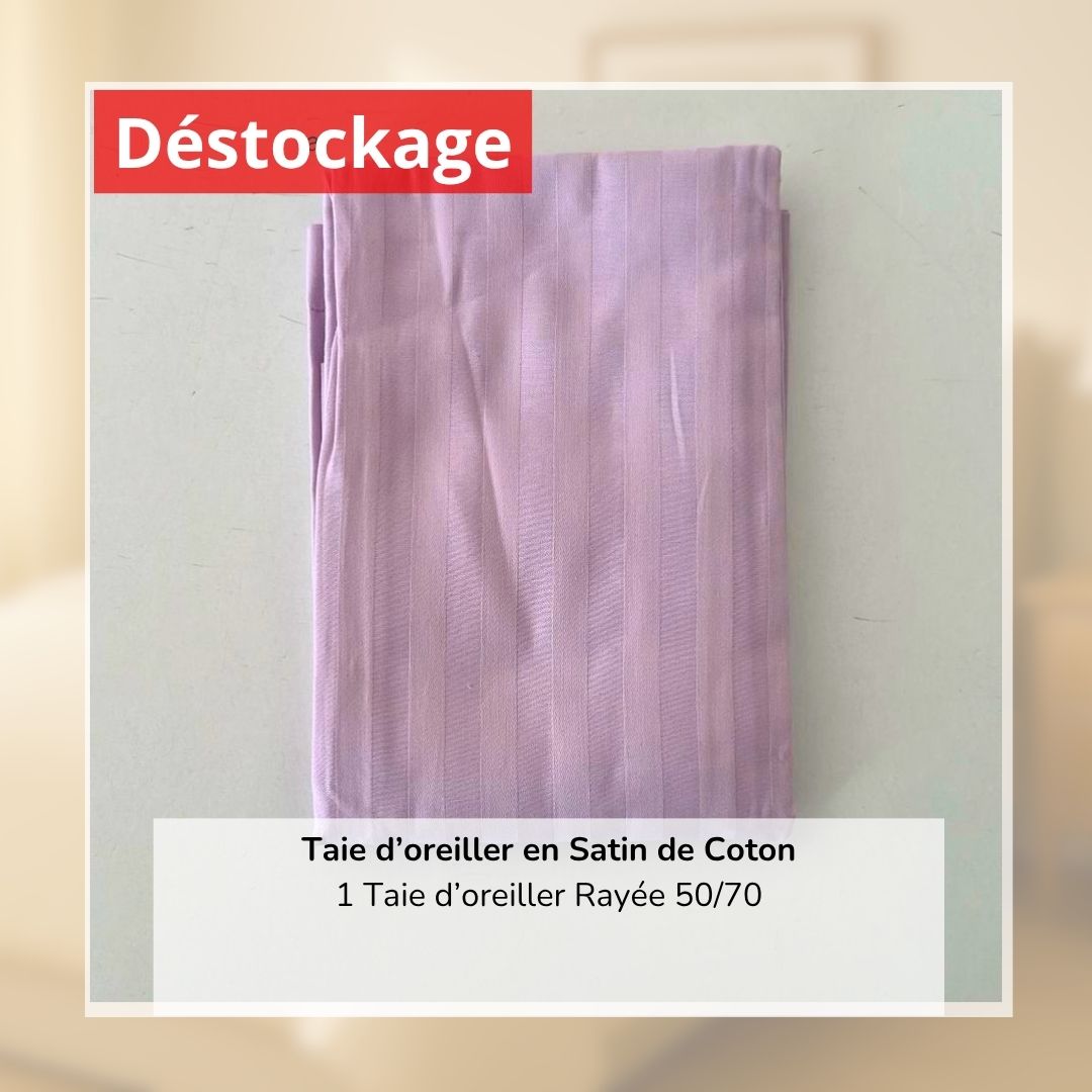 Déstockage! 1 Taie d’oreiller en Satin de Coton Lilas Rayé (50/70 cm)