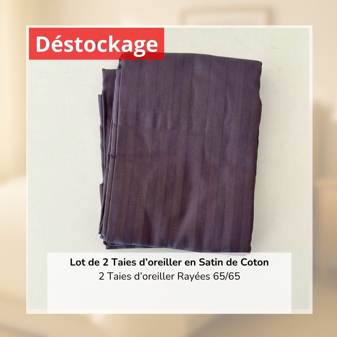 Déstockage! Lot de 2 Taies d’oreiller en Satin de Coton Gris Foncé Rayé (65/65 cm)