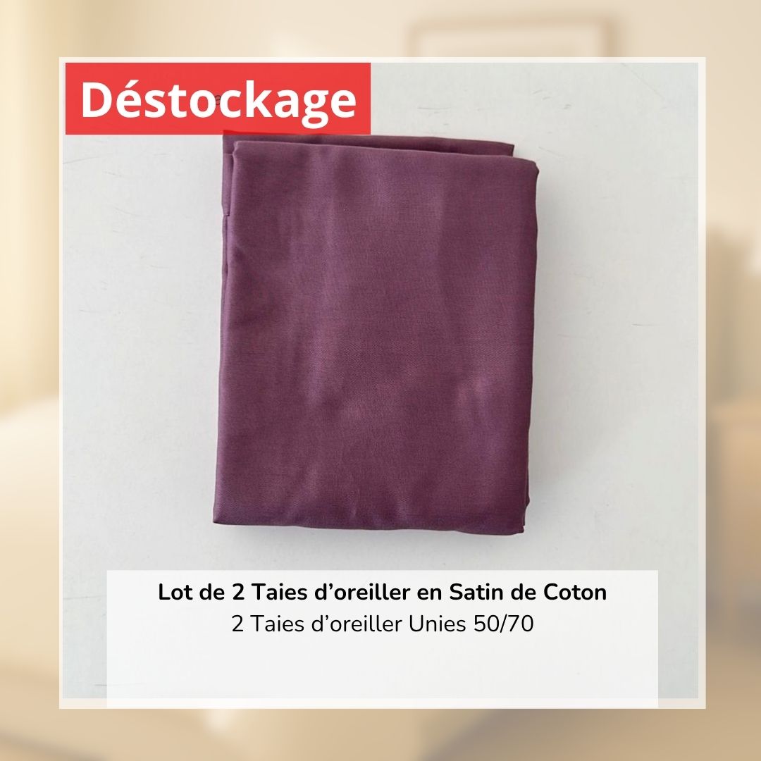 Déstockage! Lot de 2 Taies d’oreiller en Satin de Coton Parme Uni (50/70 cm)