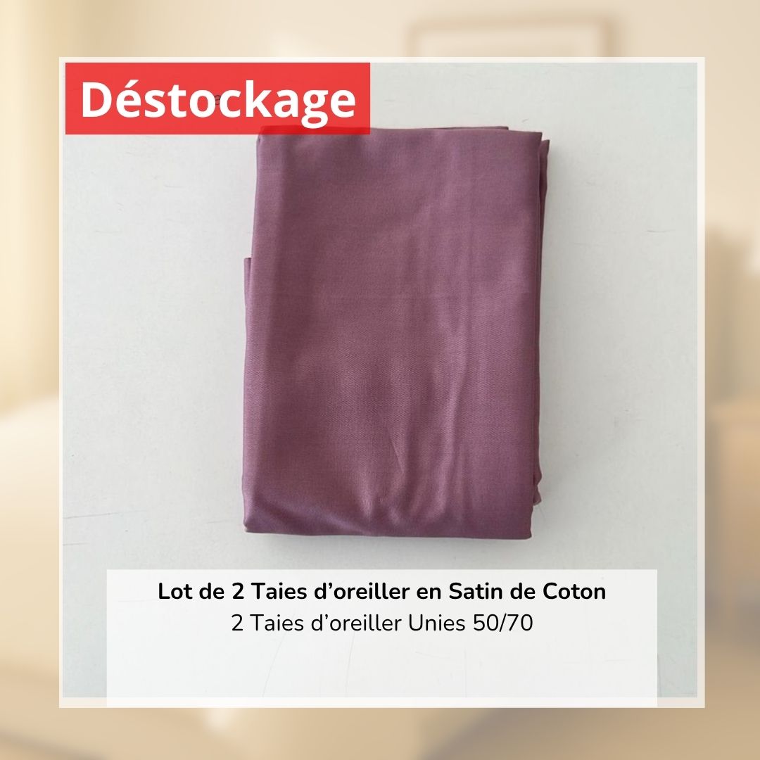 Déstockage! Lot de 2 Taies d’oreiller en Satin de Coton Parme Clair Uni (50/70 cm)