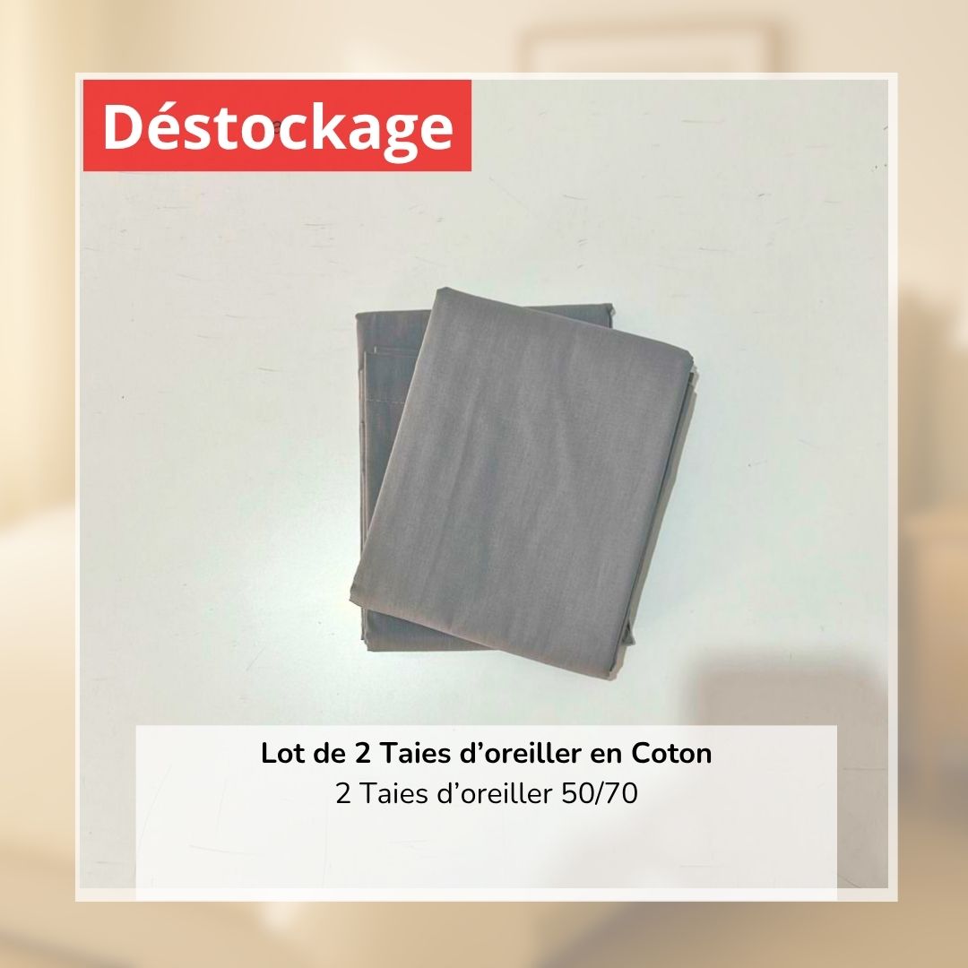 Déstockage! Lot de 2 Taies d’oreiller en Coton Gris Uni (50/70 cm)