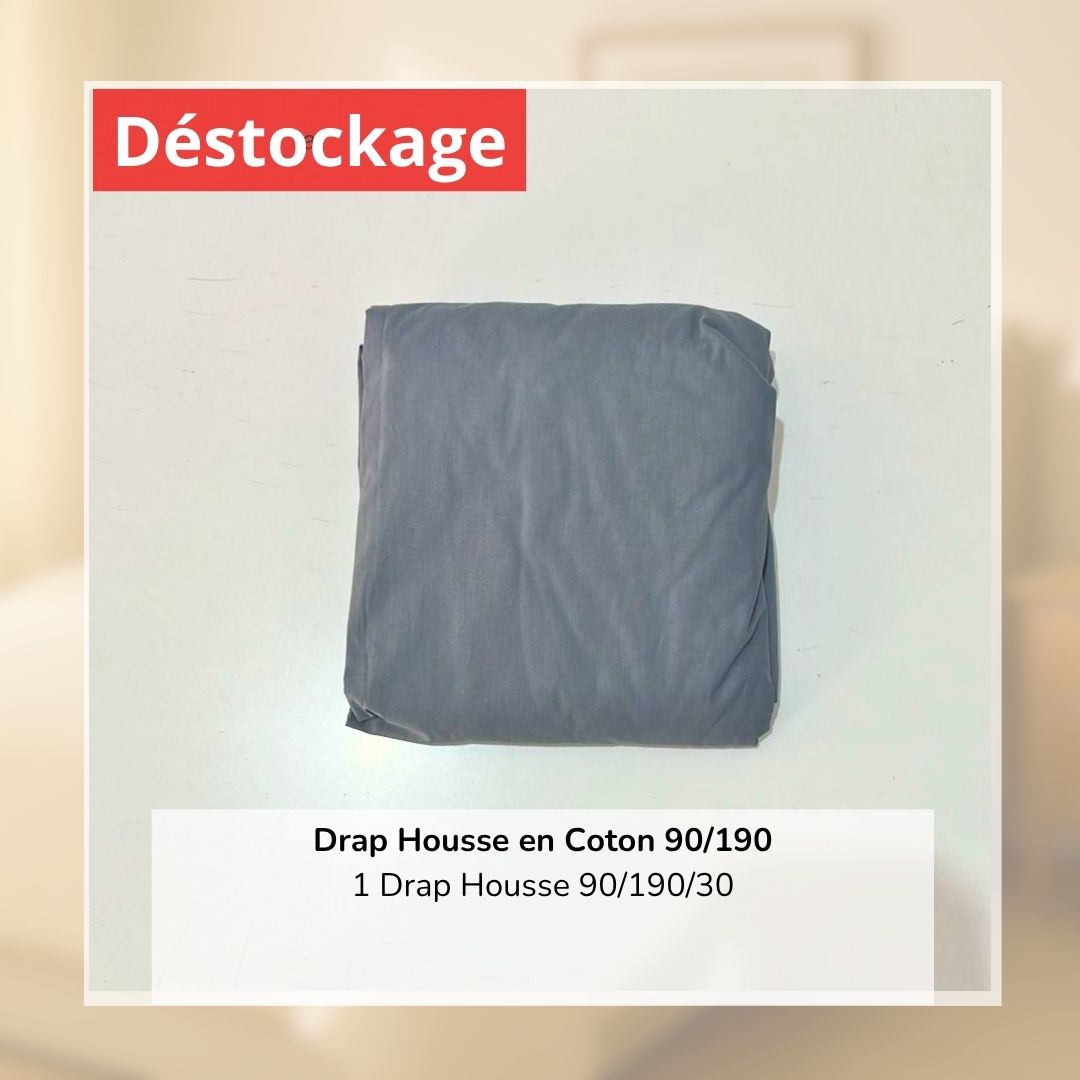 Déstockage! Drap Housse en Coton Gris 90/190