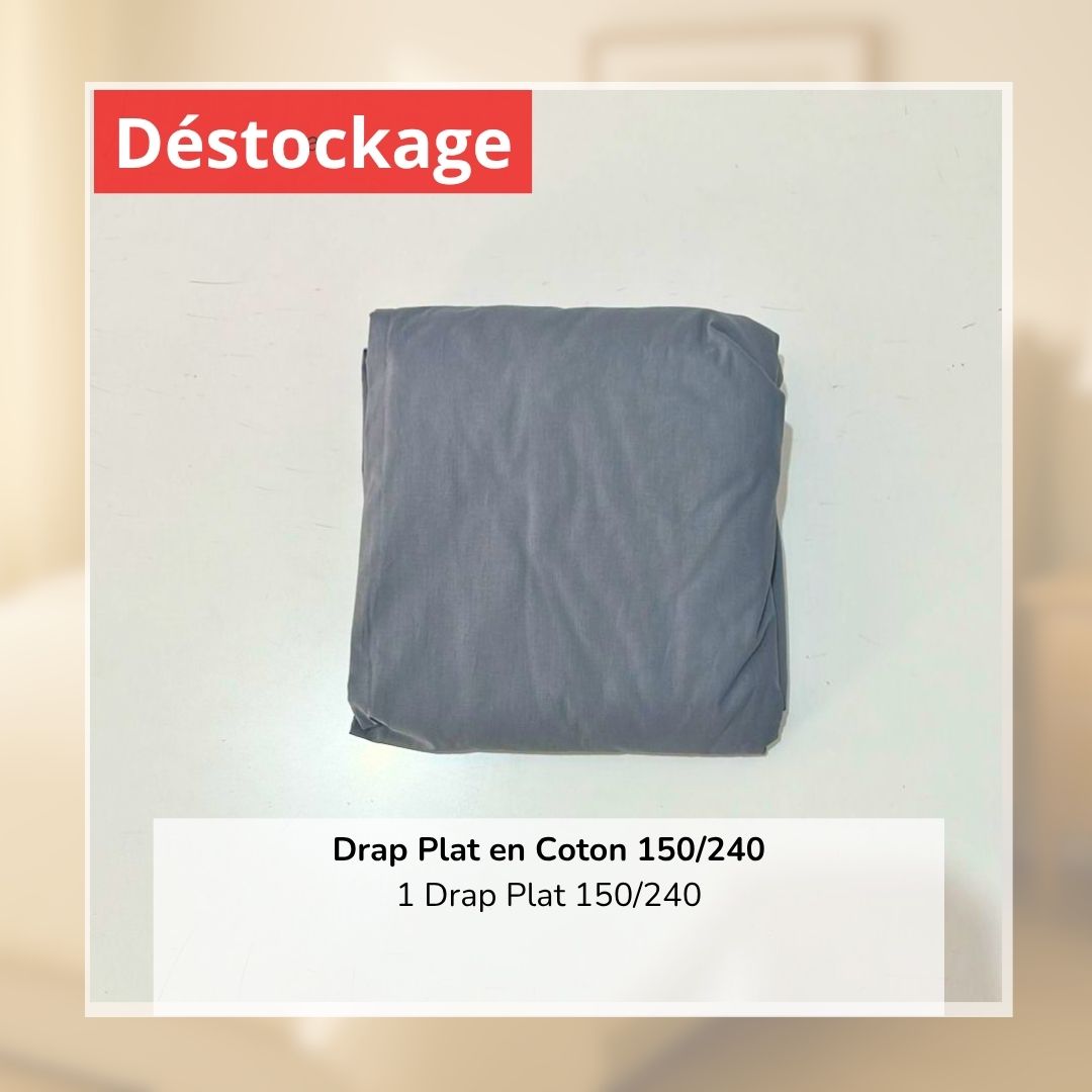 Déstockage! Drap Plat en Coton Gris 150/240