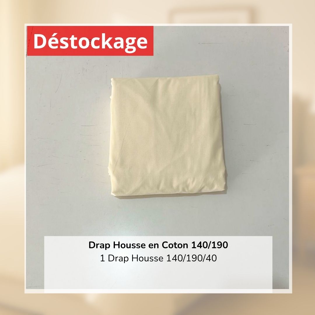 Déstockage! Drap Housse en Coton Ecru 140/190