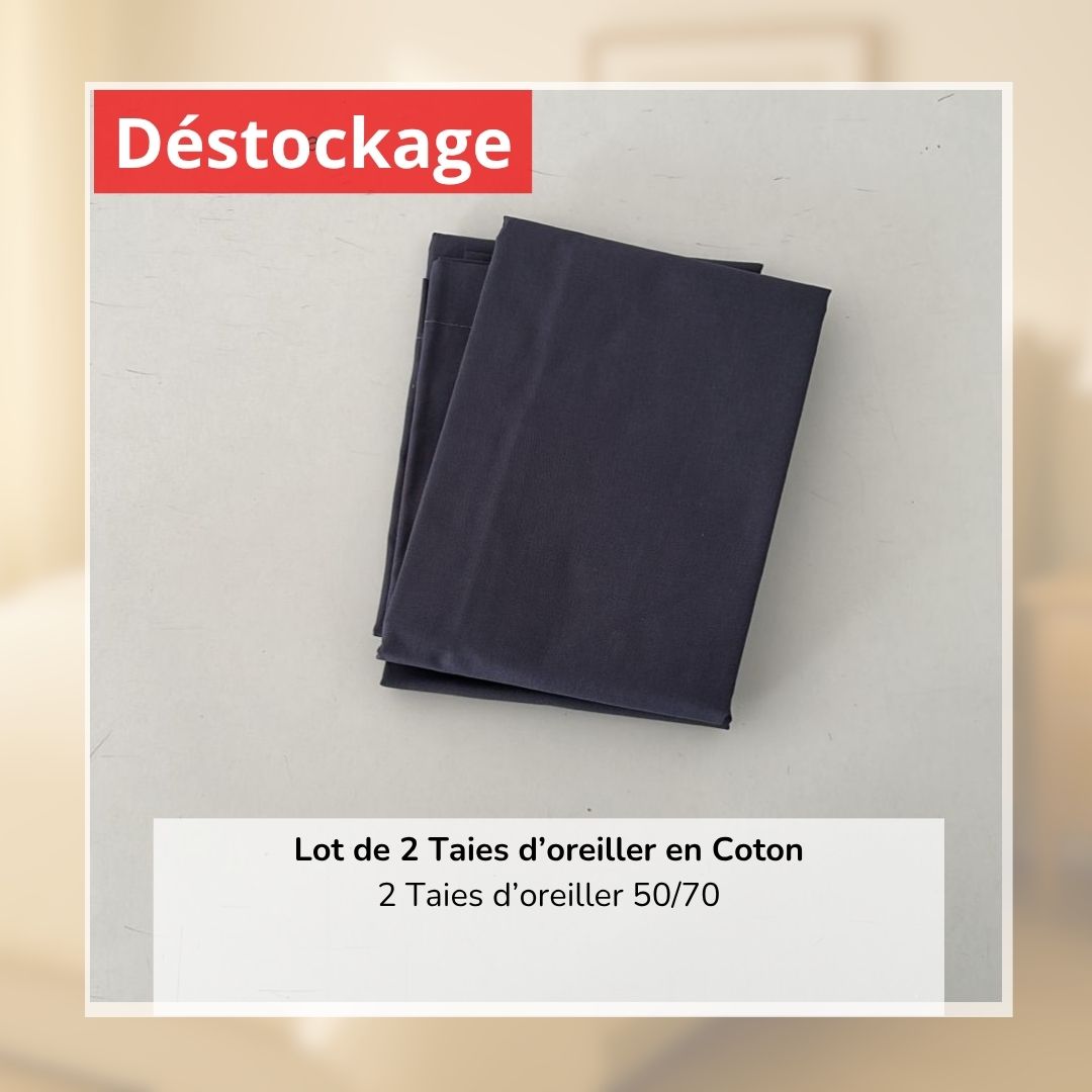 Déstockage! Lot de 2 Taies d’oreiller en Coton Bleu Marine Uni (50/70 cm)