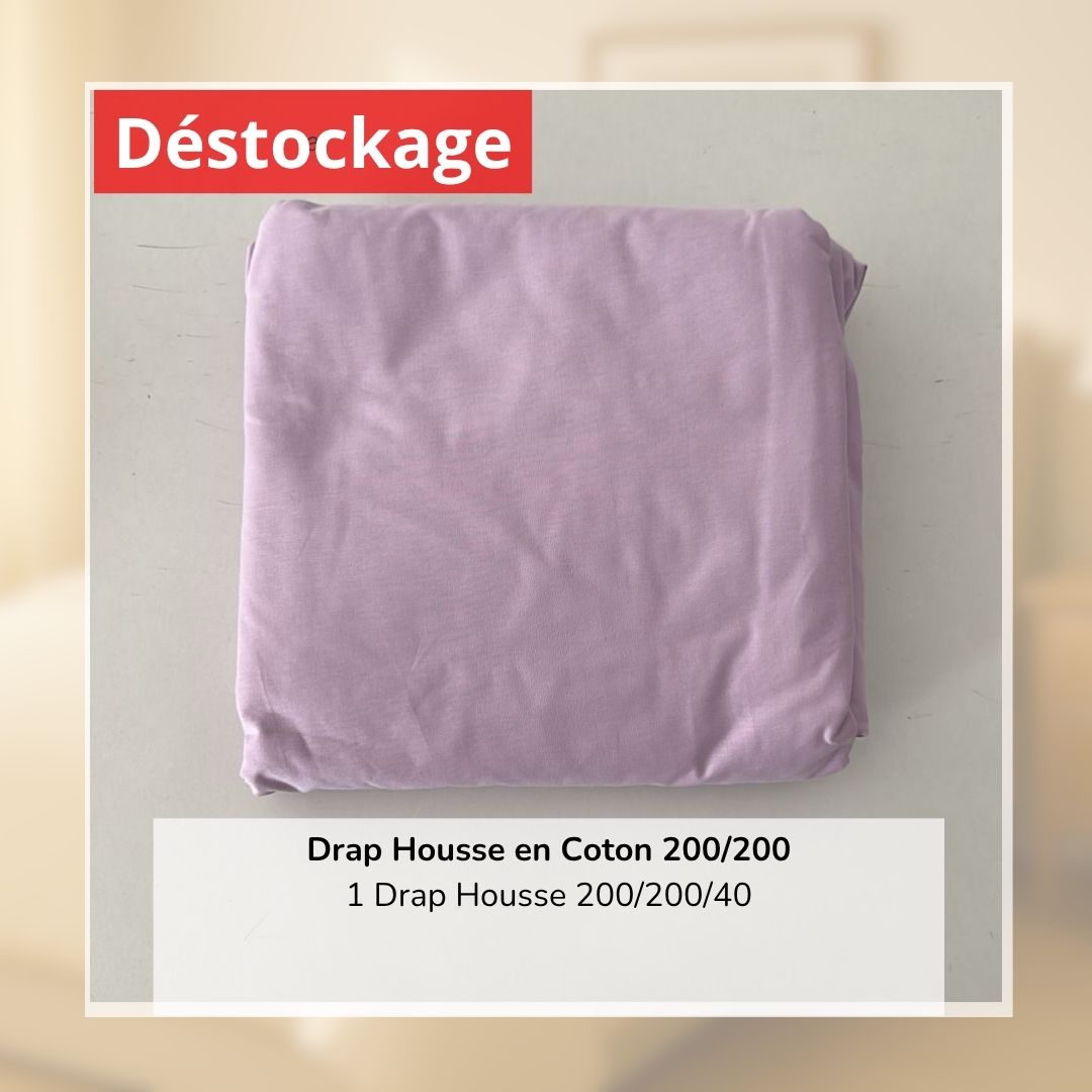 Déstockage! Drap Housse en Coton Lilas 200/200