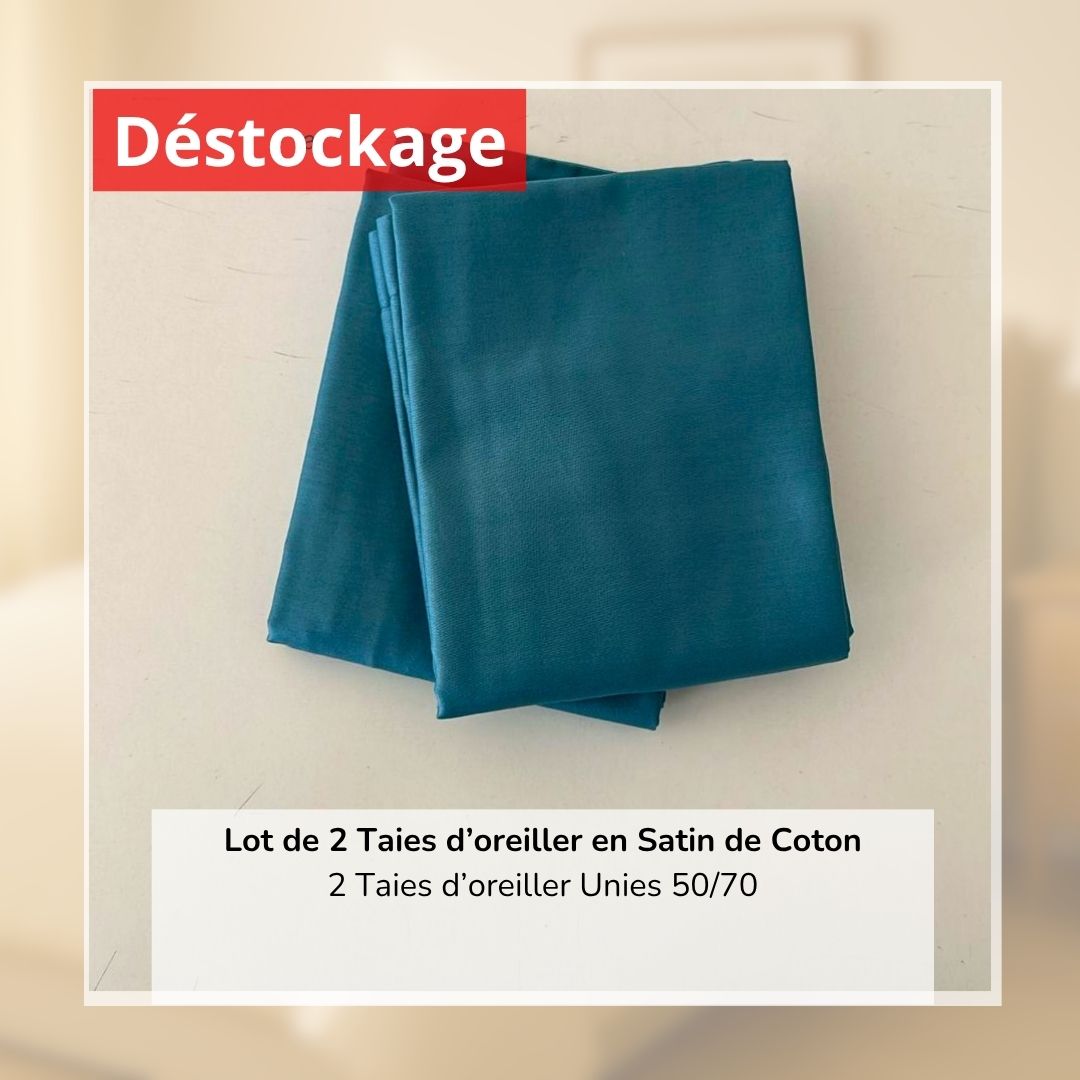 Déstockage! Lot de 2 Taies d’oreiller en Satin de Coton Bleu Vert Uni (50/70 cm)