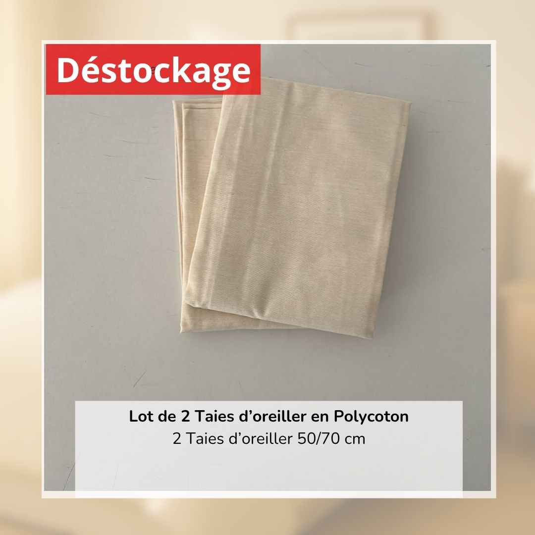 Déstockage! Lot de 2 Taies d’oreiller en PolyCoton Ecru 50/70 cm