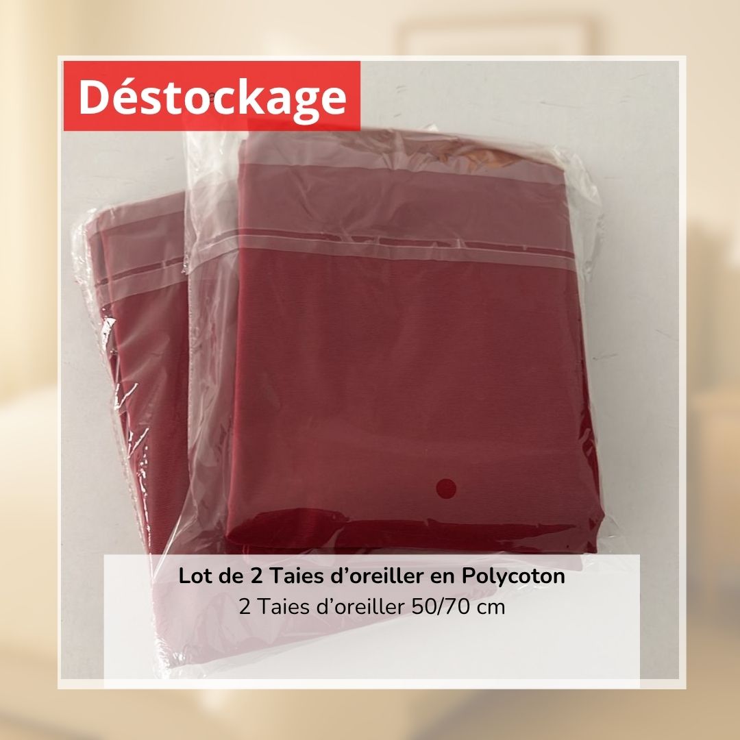 Déstockage! Lot de 2 Taies d’oreiller en PolyCoton Rouge Bordeaux 50/70 cm