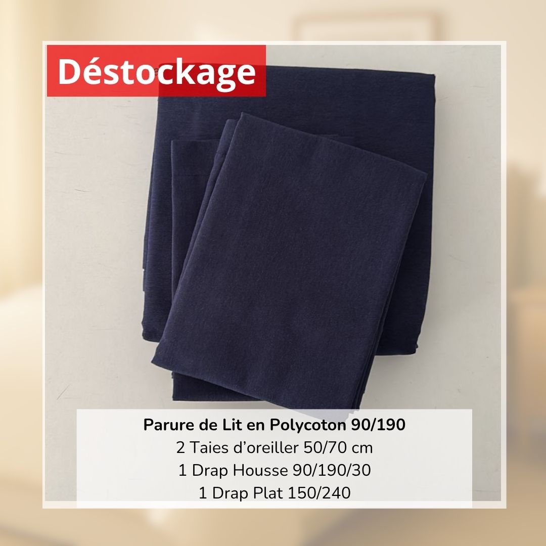 Déstockage! Parure de Lit en PolyCoton Bleu Marine 4 Pièces été (90/190)