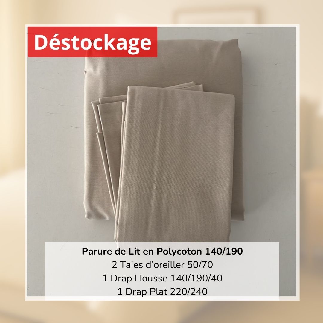 Déstockage! Parure de Lit en PolyCoton Beige 4 Pièces été (140/190)