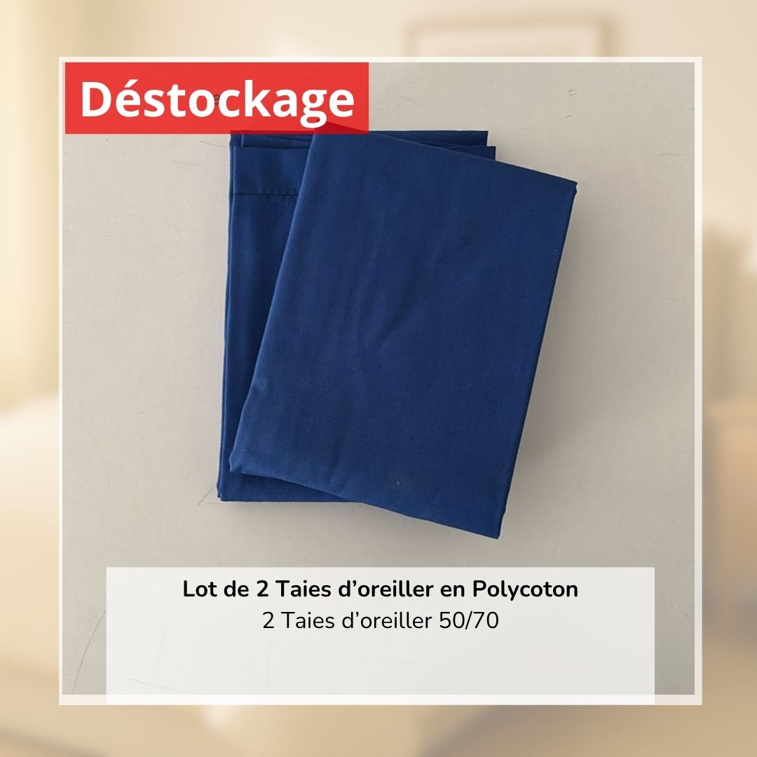 Déstockage! Lot de 2 Taies d’oreiller en PolyCoton Bleu 50/70 cm