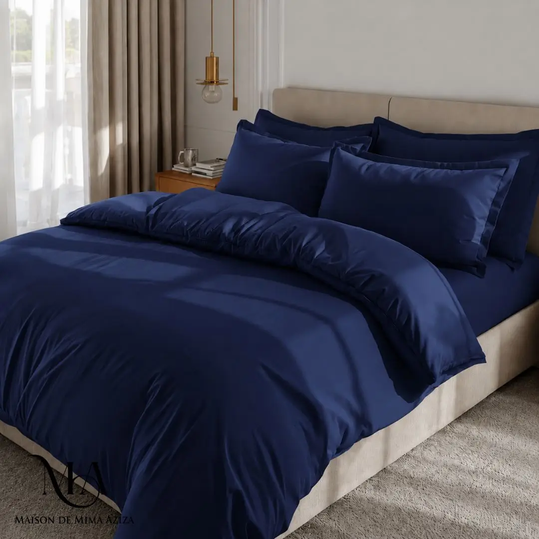 Parure de Lit en Coton Bleu Marine
