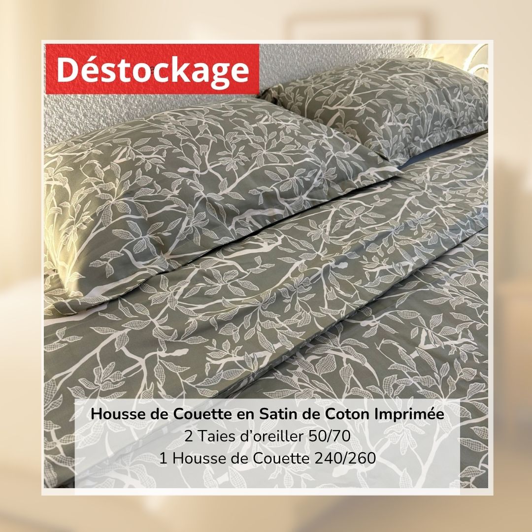 Déstockage! Housse de Couette en Satin de Coton Imprimé V03217 240/260 et 2 Taies