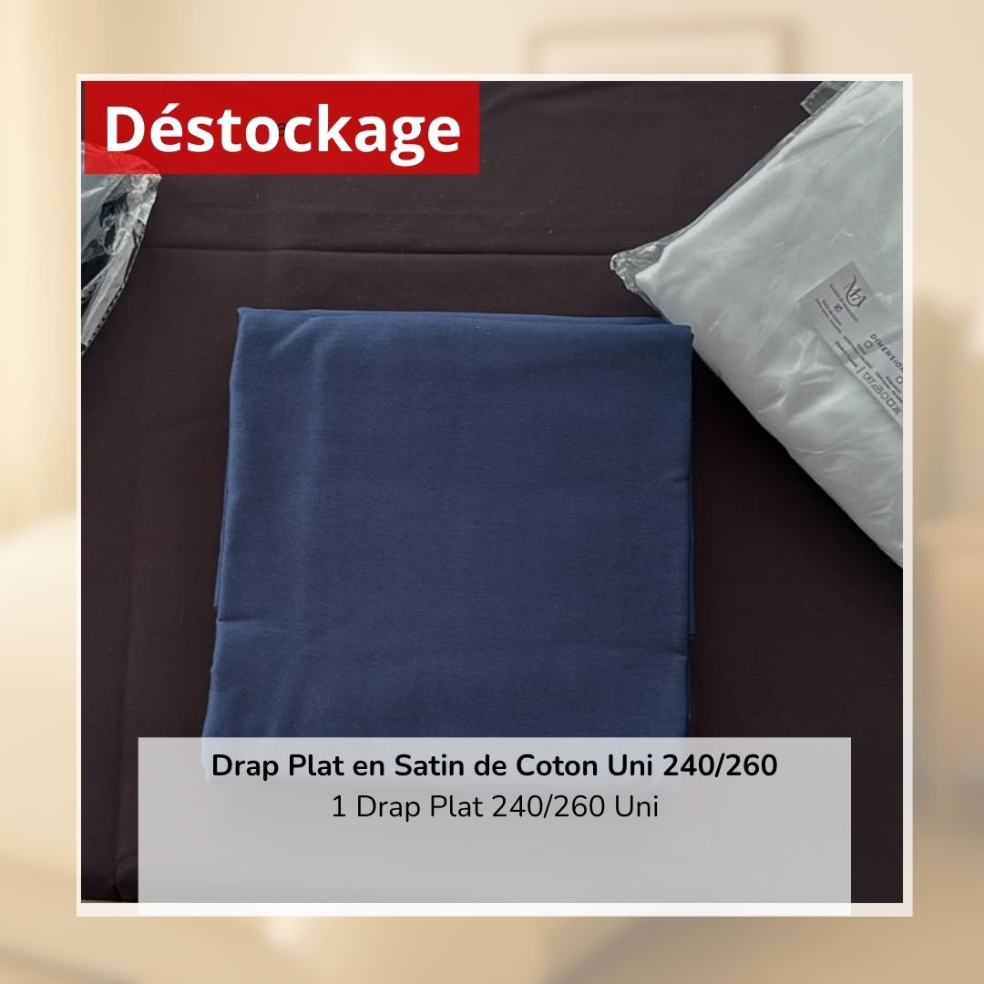 Déstockage! Drap Plat en Satin de Coton Bleu Marine Uni 240/260