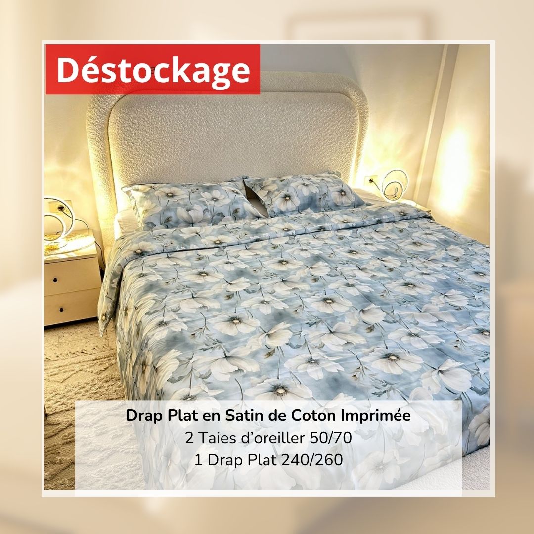 Déstockage! Drap Plat en Satin de Coton Imprimé B11251 240/260 et 2 Taies