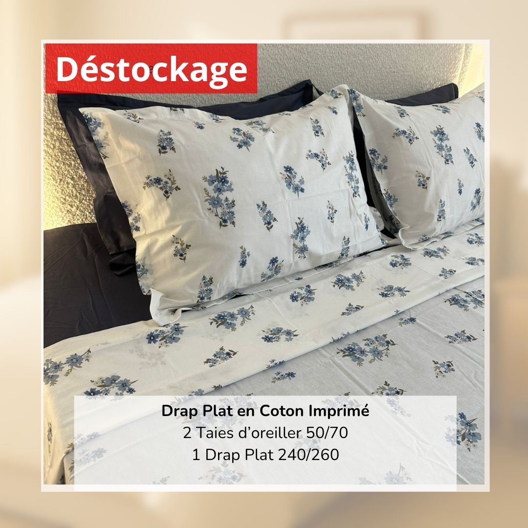 Déstockage! Drap Plat en Coton Imprimé B29024 240/260 et 2 Taies