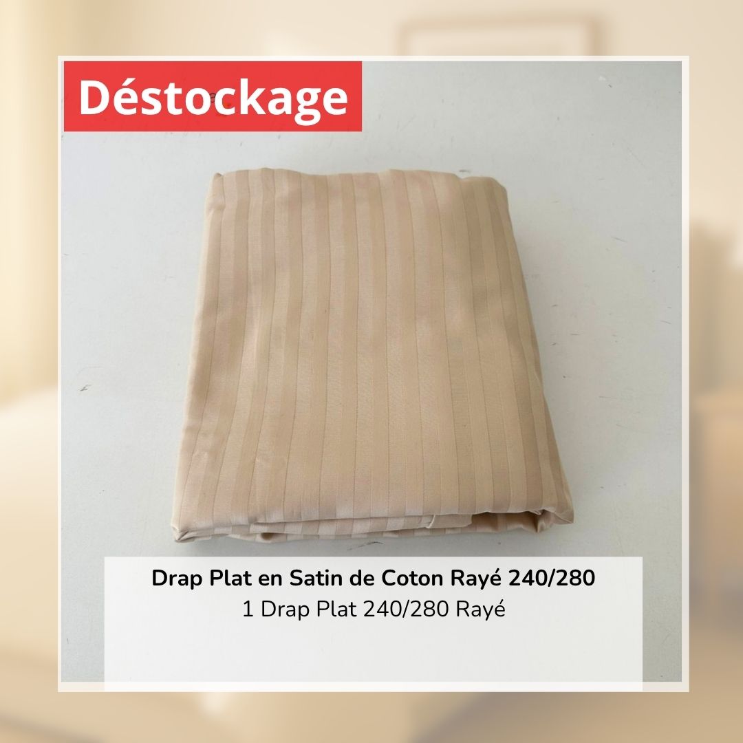 Déstockage! Drap Plat en Satin de Coton Champagne Rayé 240/280