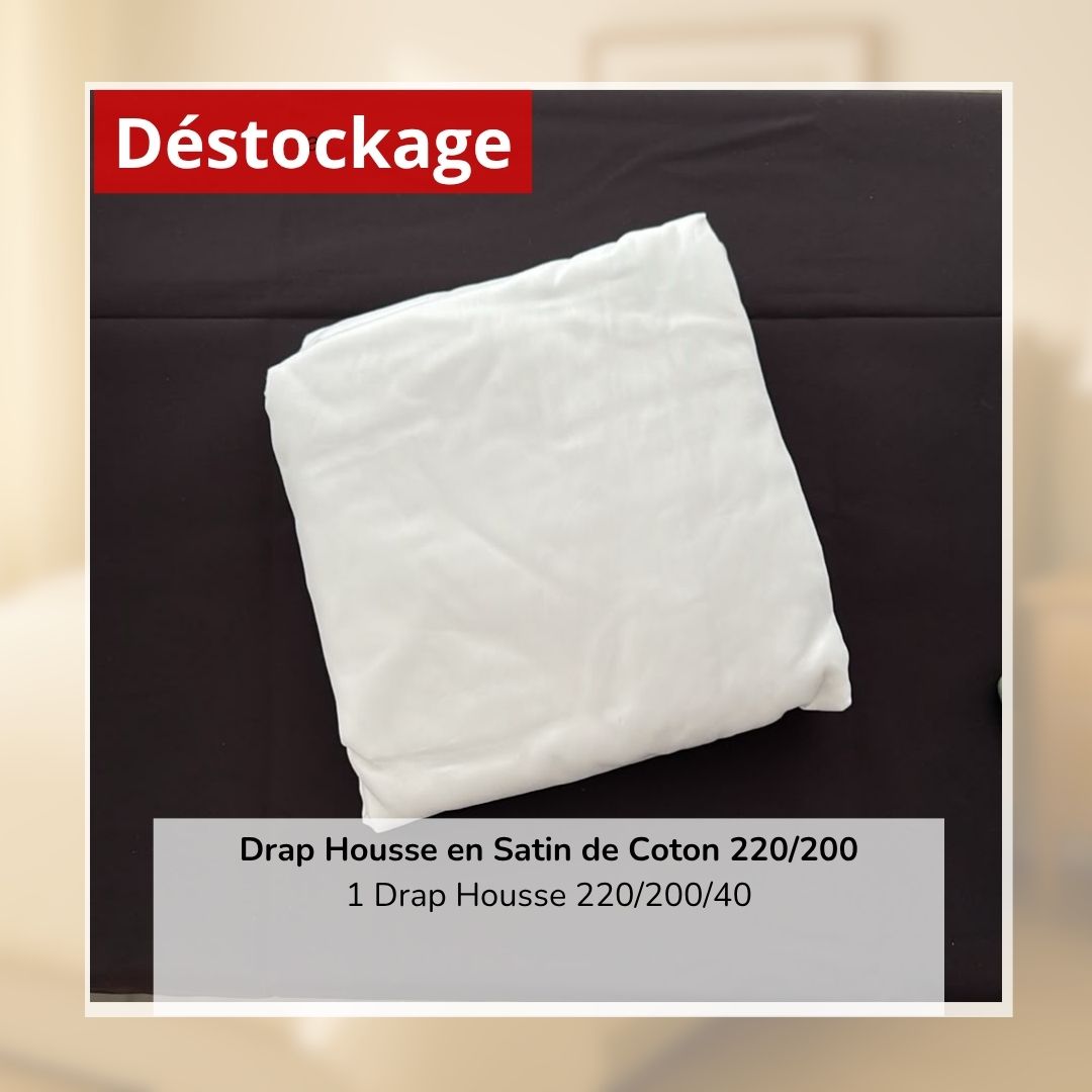 Déstockage! Drap Housse en Satin de Coton Blanc Uni 220/200