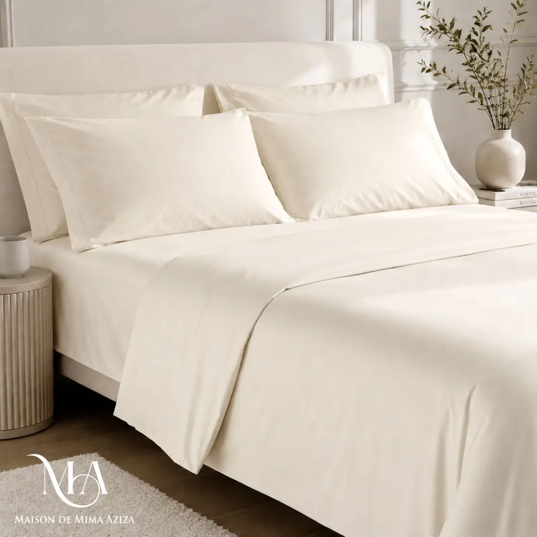 Parure de Lit en Satin de Coton Blanc Perle