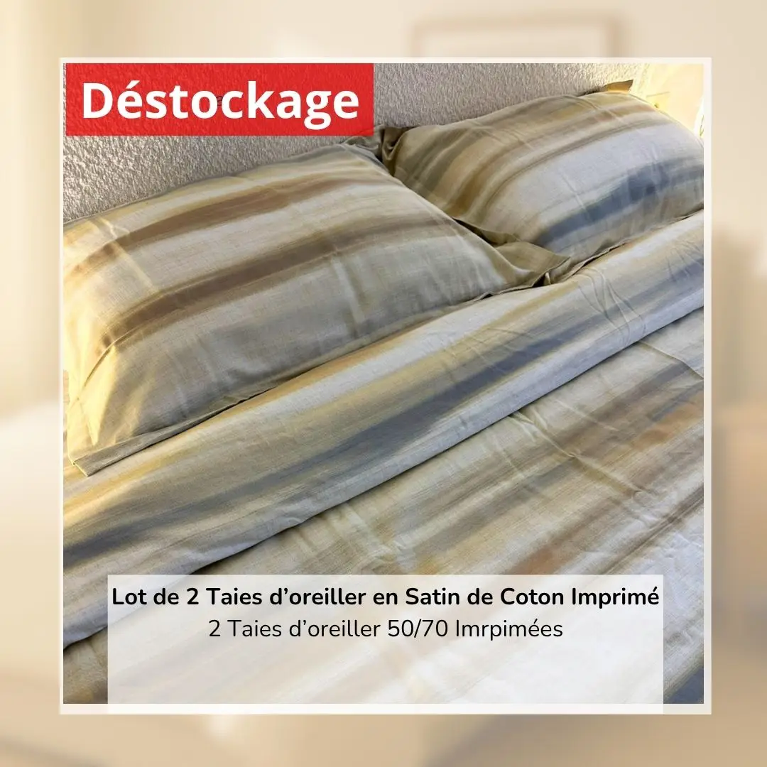 Déstockage! Lot de 2 Taies d’oreiller en Satin de Coton Imprimées P30036 (50/70 cm)