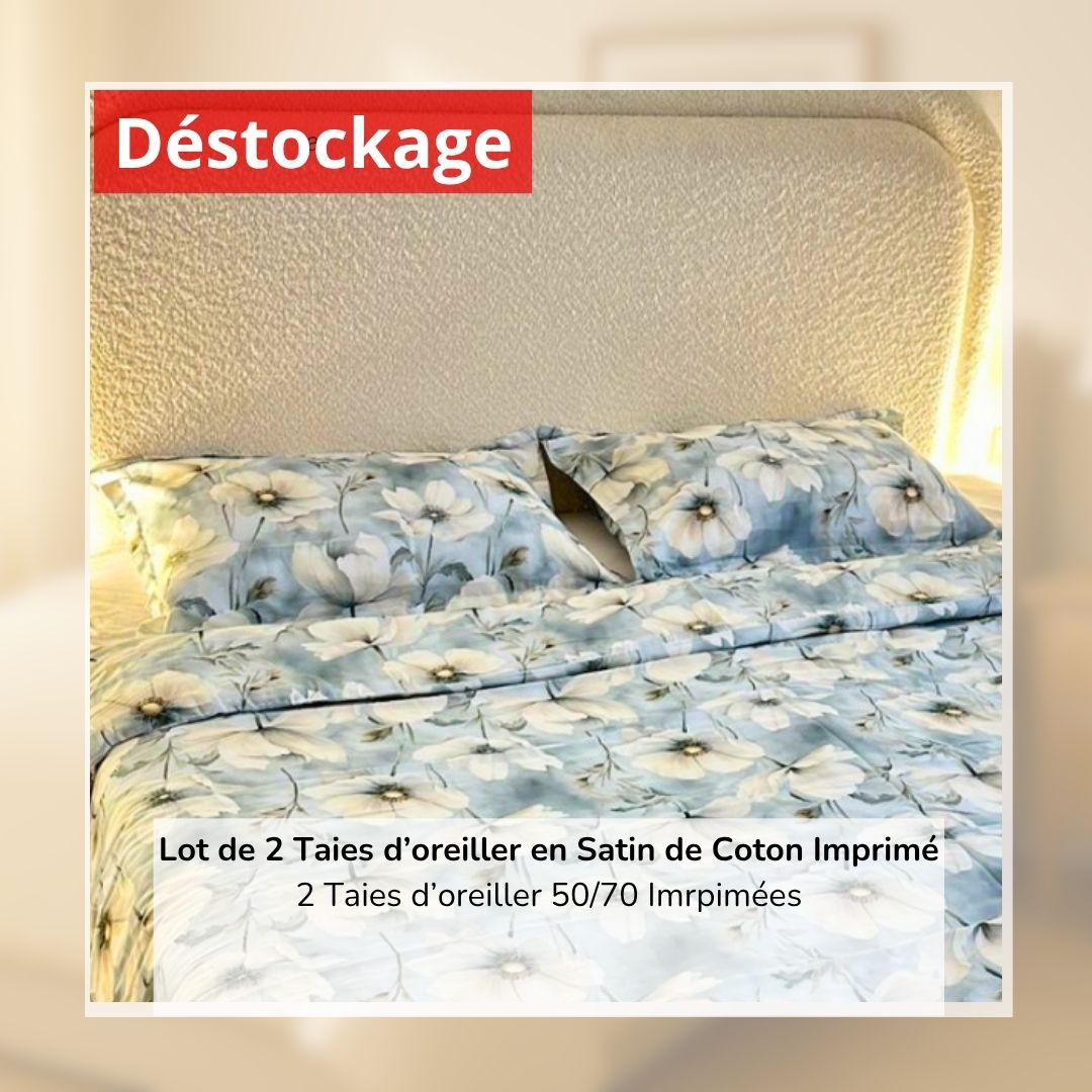 Déstockage! Lot de 2 Taies d’oreiller en Satin de Coton Imprimées B11251 (50/70 cm)