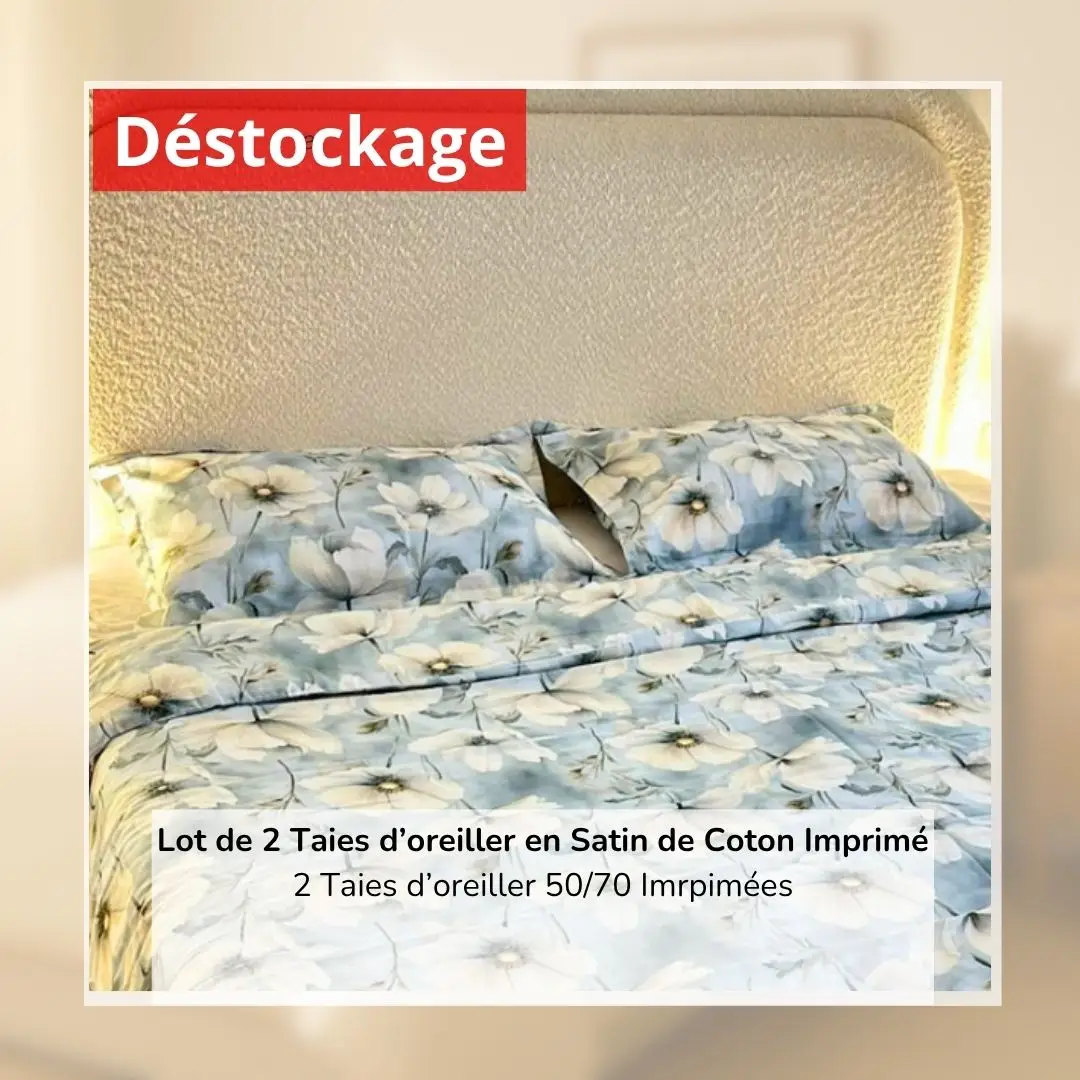 Déstockage! Lot de 2 Taies d’oreiller en Satin de Coton Imprimées B11251 (50/70 cm)