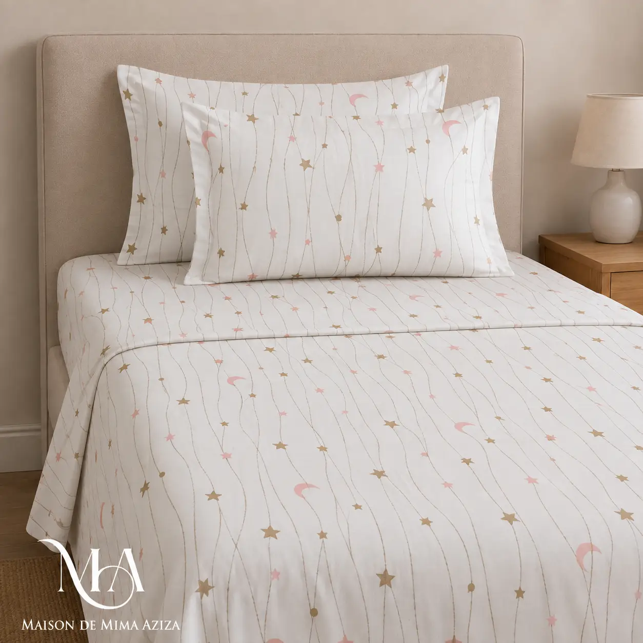 Parure de lit en Coton – Single – Lunes & Étoiles Pastel