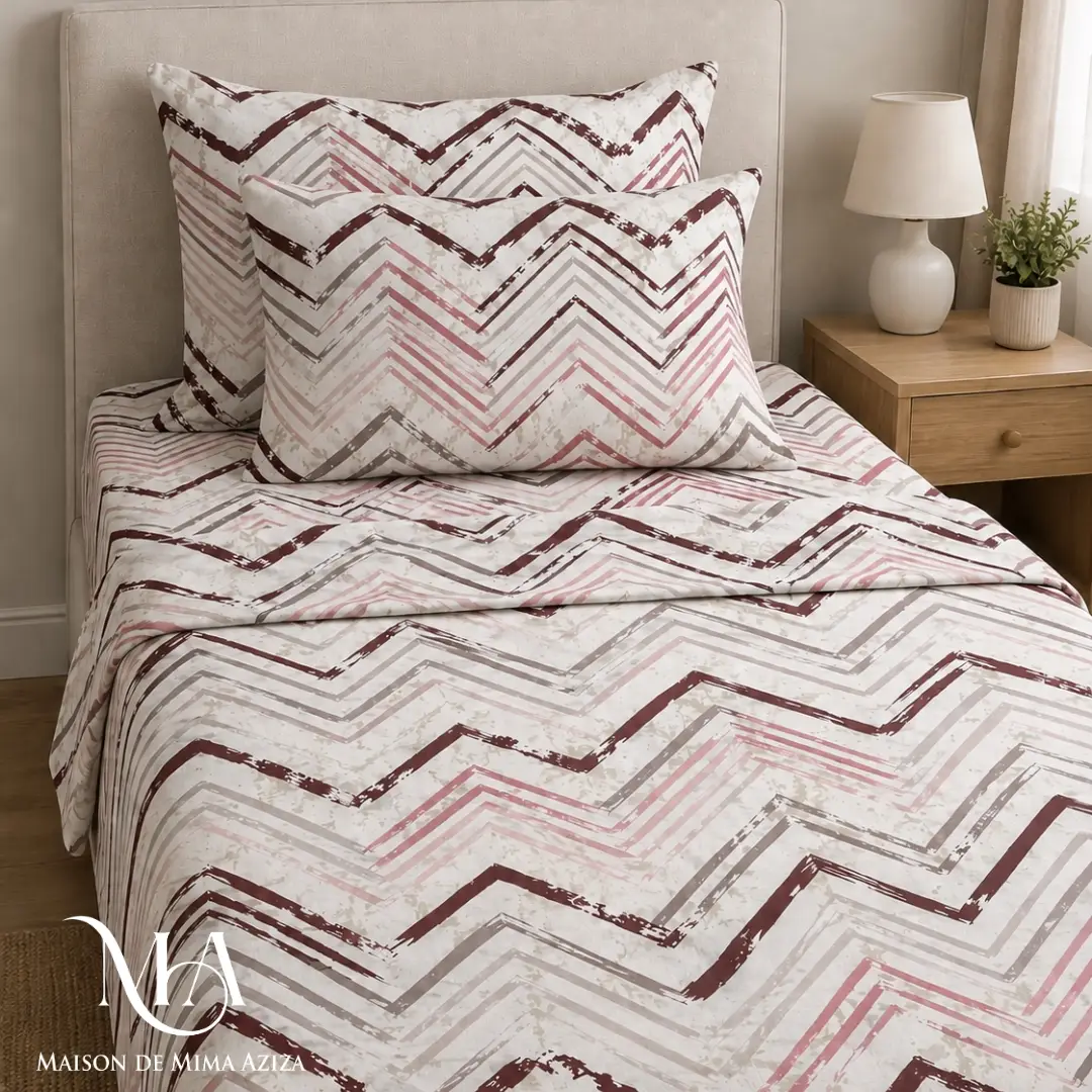 Parure de lit en Coton – Single – Chevron Rosé